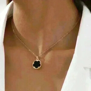 18K Gold Filled Black Clover Pendant Necklace